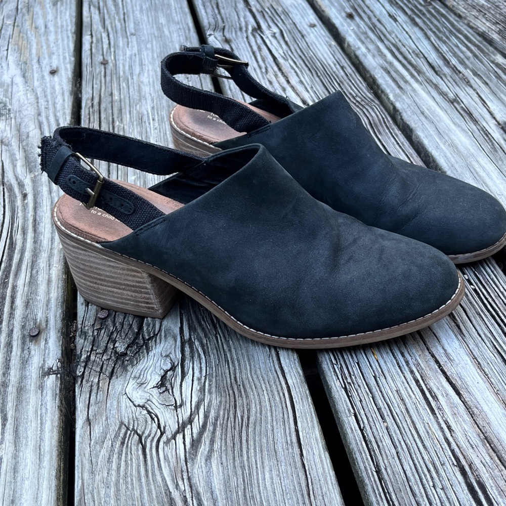 Black Slingback Clogs with Wooden Heel